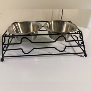 Stainless Steel Pet Bowl Set with Black Stand